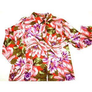 Additions by Chicos Jacket Womens XL Sz XL(3) Floral Buttons Long Sleeve Pockets